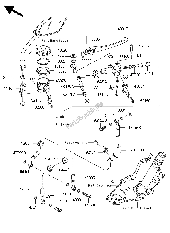 Tutte le parti per il Pompa Freno Anteriore del Kawasaki Z 750 2009