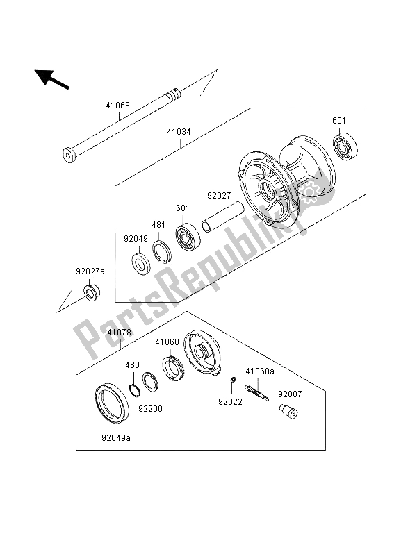 Toutes les pièces pour le Moyeu Avant du Kawasaki KLX 250R 1996