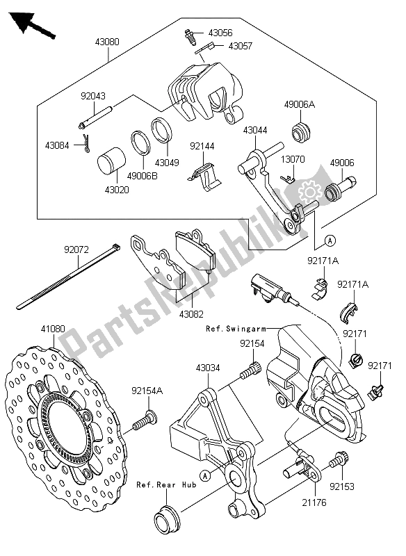 All parts for the Rear Brake of the Kawasaki ER 6F ABS 650 2012
