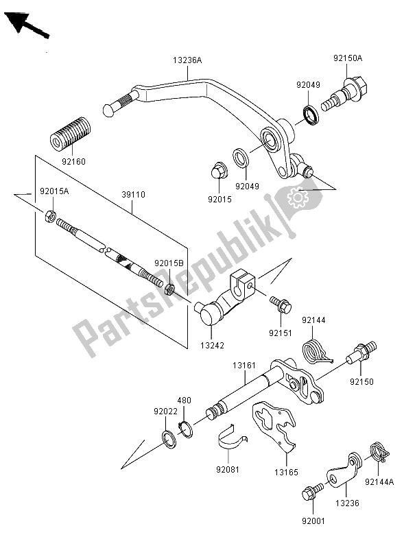 All parts for the Gear Change Mechanism of the Kawasaki VN 800 Classic 2006