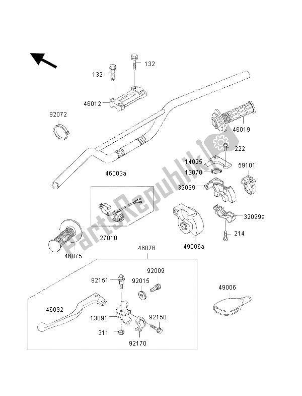 All parts for the Handlebar of the Kawasaki KX 500 2000