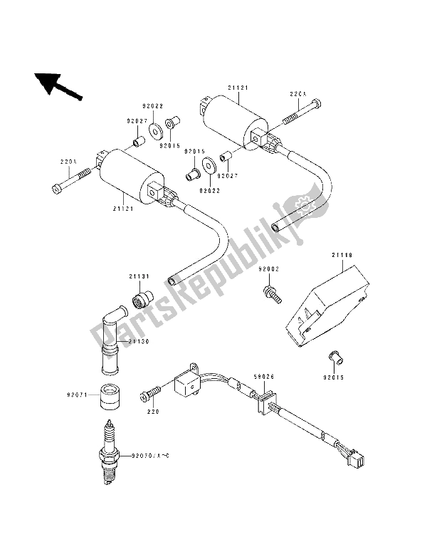 Alle onderdelen voor de Ontbrandingssysteem van de Kawasaki EN 500 1994
