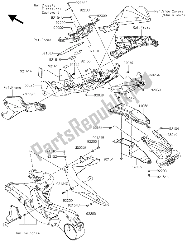 Todas las partes para Guardabarros Trasero de Kawasaki Ninja H2 1000 2015