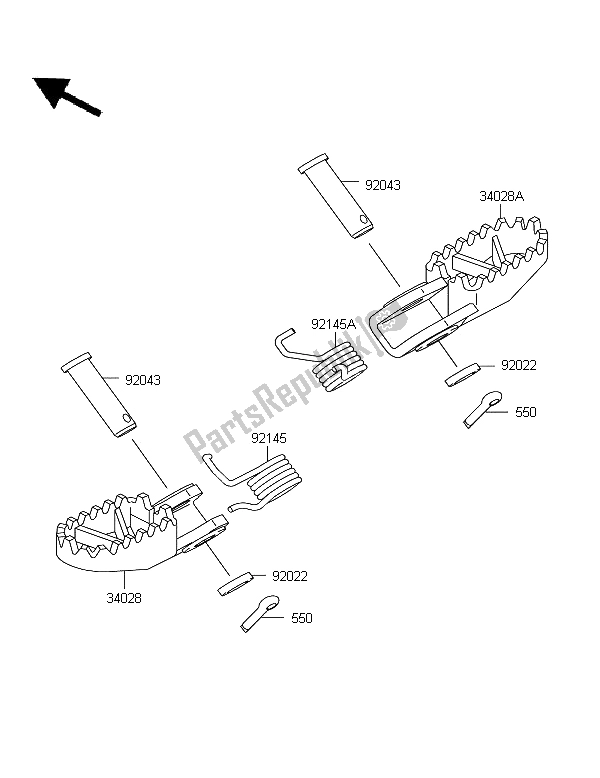 All parts for the Footrests of the Kawasaki KX 65 2008