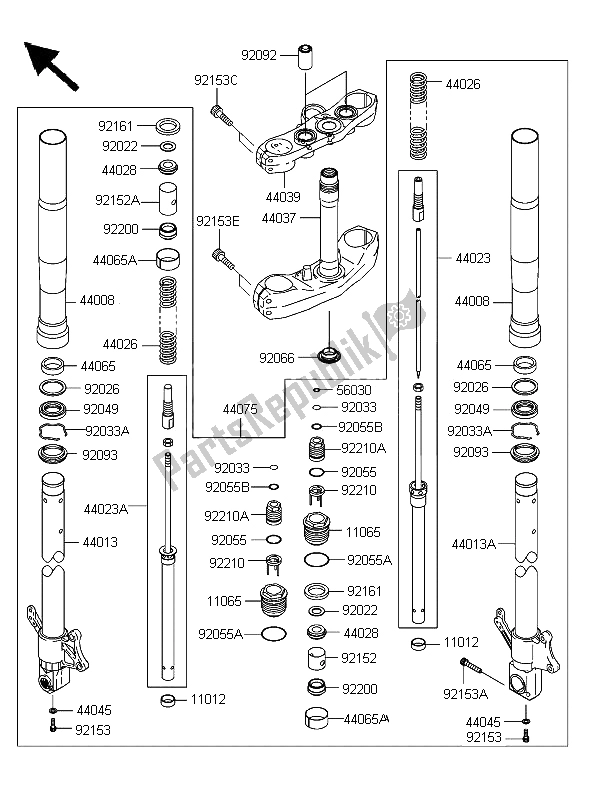 All parts for the Front Fork of the Kawasaki Z 1000 2006