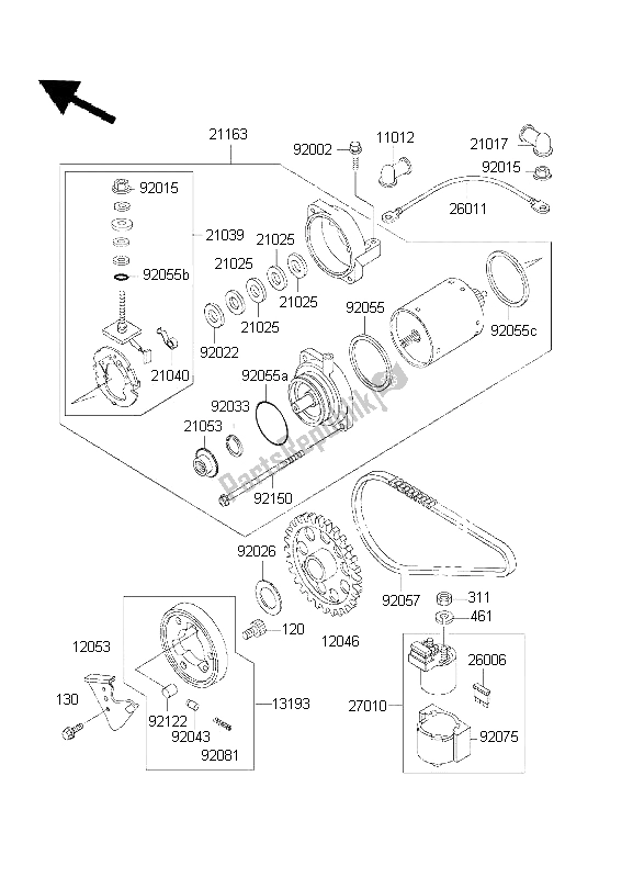 All parts for the Starter Motor of the Kawasaki KLE 500 2001