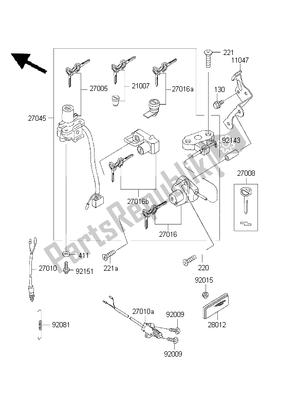 All parts for the Ignition Switch of the Kawasaki ZZ R 600 2001