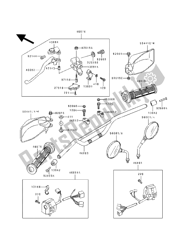 All parts for the Handlebar of the Kawasaki KLE 500 1992