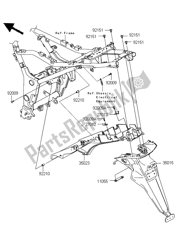 All parts for the Rear Fender of the Kawasaki Ninja 250R 2009