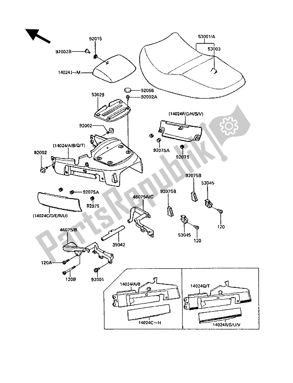 All parts for the Seat of the Kawasaki 1000 GTR 1986