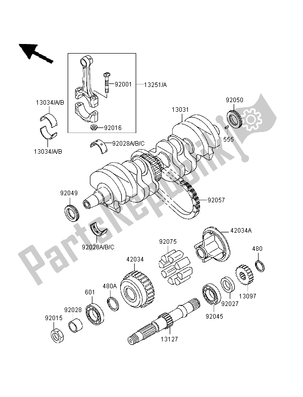 All parts for the Crankshaft of the Kawasaki Zephyr 550 1996