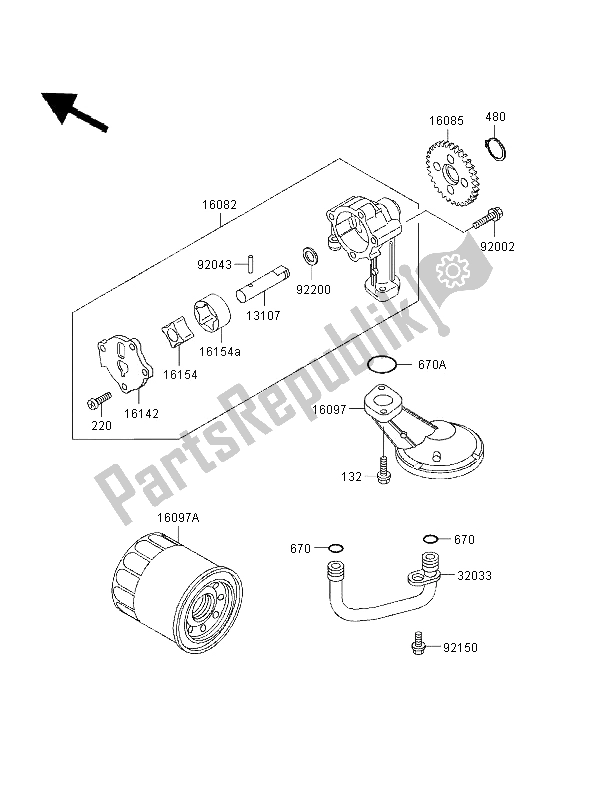 All parts for the Oil Pump of the Kawasaki GPZ 500S UK 1996