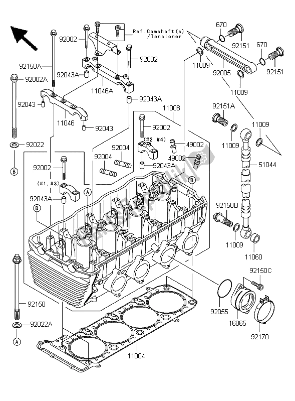 All parts for the Cylinder Head of the Kawasaki ZRX 1200R 2006