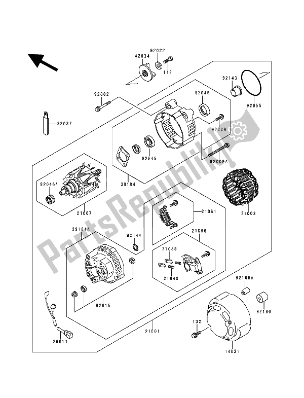 All parts for the Generator of the Kawasaki Zephyr 1100 1992