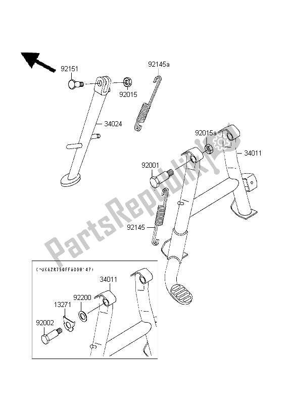 All parts for the Stand of the Kawasaki ZR 7 750 1999