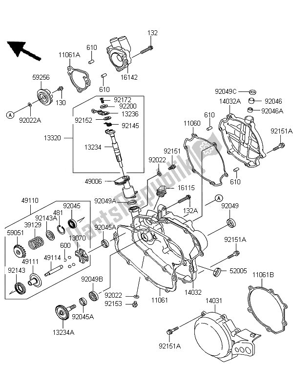 All parts for the Engine Cover of the Kawasaki KX 85 SW LW 2010