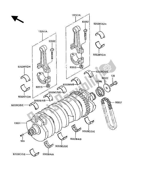 All parts for the Crankshaft of the Kawasaki GPZ 1000 RX 1988