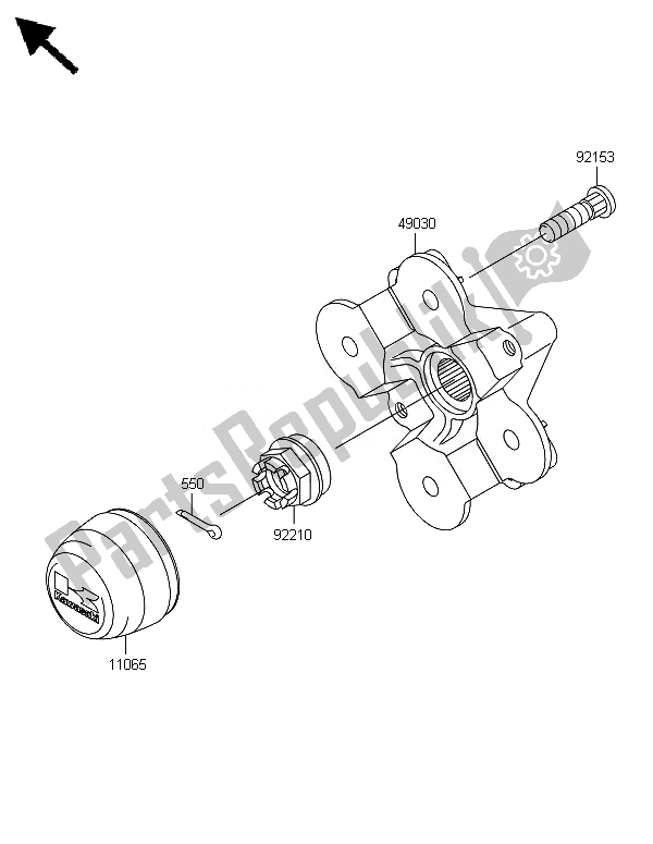 All parts for the Front Hub of the Kawasaki Brute Force 650 4X4I 2014