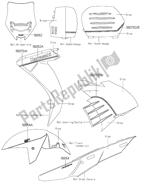 All parts for the Decals (gray) of the Kawasaki 1400 GTR ABS 2016