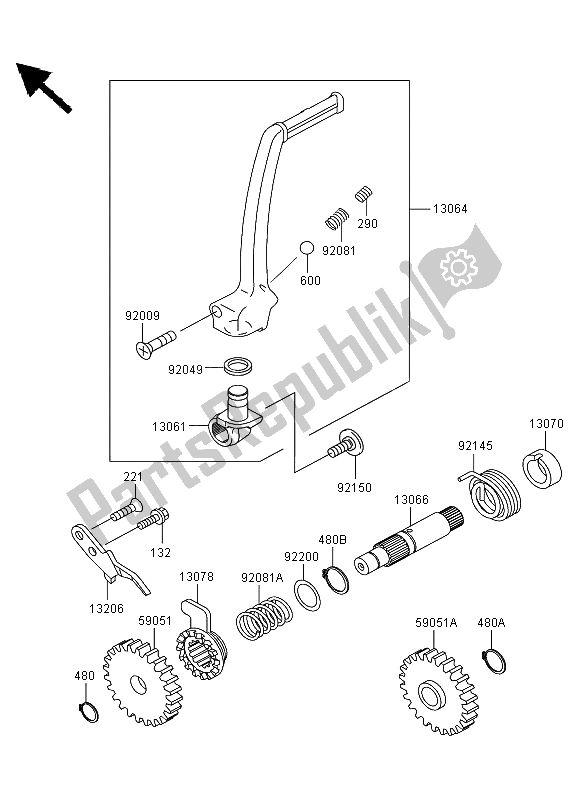 All parts for the Kickstarter Mechanism of the Kawasaki KX 85 SW LW 2009