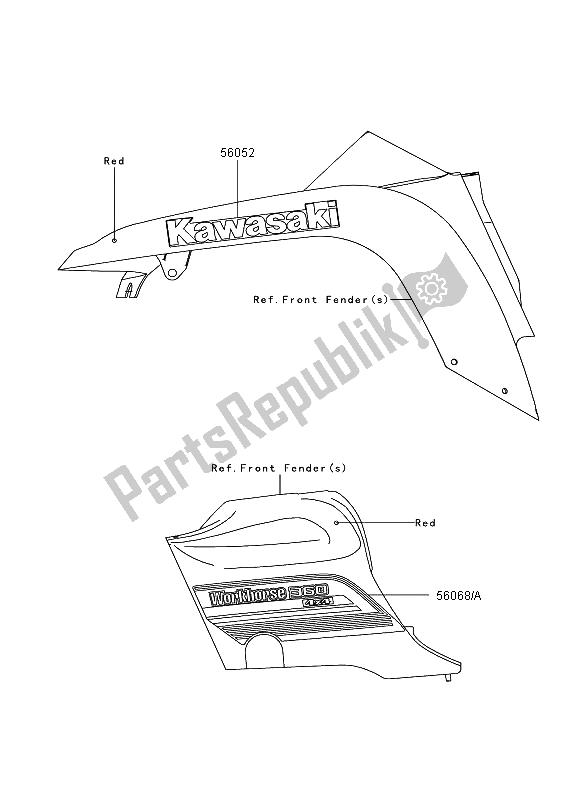 Tutte le parti per il Decalcomanie (rosse) (come) del Kawasaki KVF 360 4X4 2009