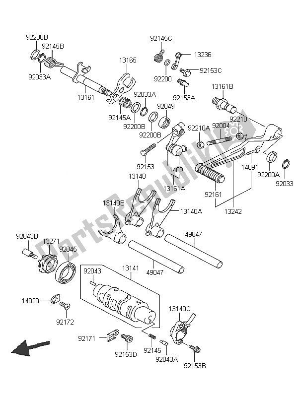All parts for the Gear Change Mechanism of the Kawasaki KLV 1000 2005