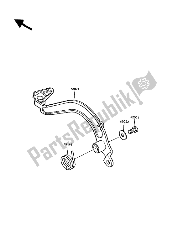 Alle onderdelen voor de Rempedaal van de Kawasaki KMX 125 1989
