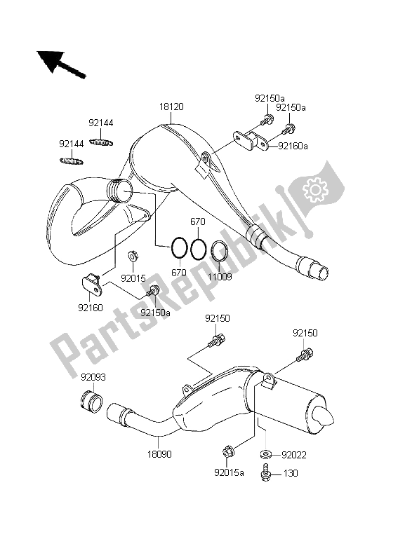 All parts for the Muffler of the Kawasaki KDX 200 1996