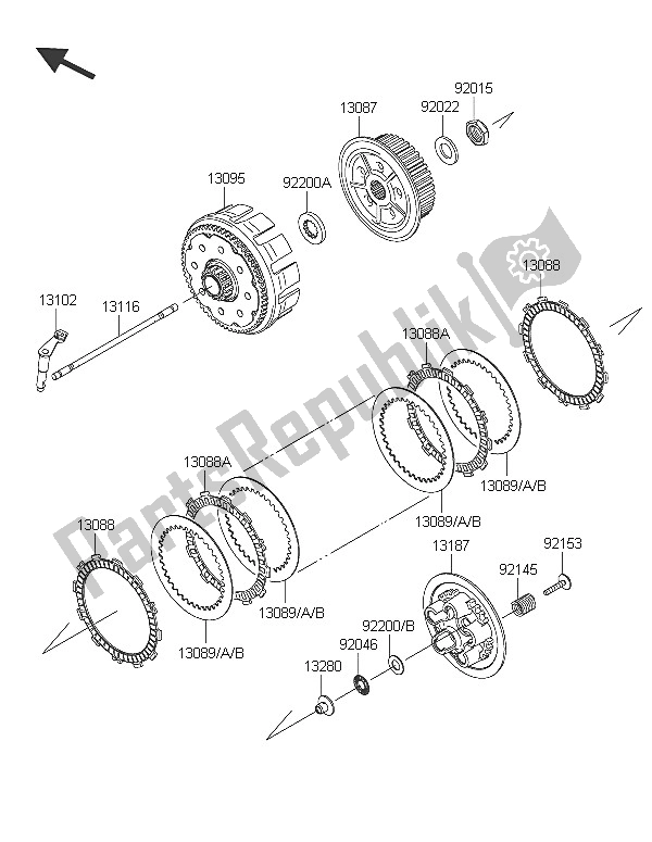 All parts for the Clutch of the Kawasaki KX 450F 2016