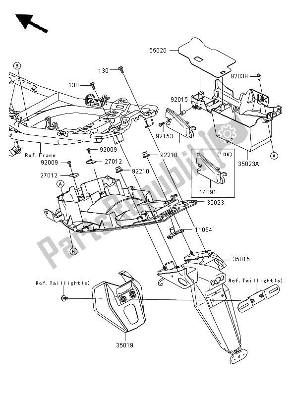 Alle onderdelen voor de Achterspatbord van de Kawasaki ER 6F ABS 650 2006