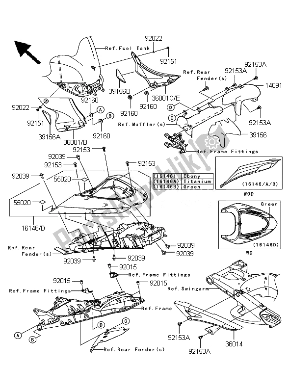 Tutte le parti per il Coperture Laterali E Copertura A Catena del Kawasaki Ninja ZX 10R 1000 2007