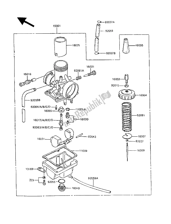 All parts for the Carburetor of the Kawasaki KX 60 1987