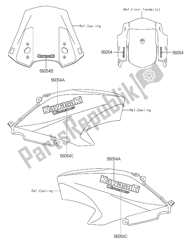 Tutte le parti per il Decalcomanie (bianco) del Kawasaki Versys 650 ABS 2016