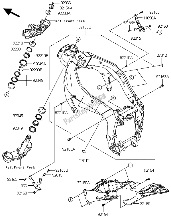 Tutte le parti per il Telaio del Kawasaki Ninja ZX 6R ABS 600 2014