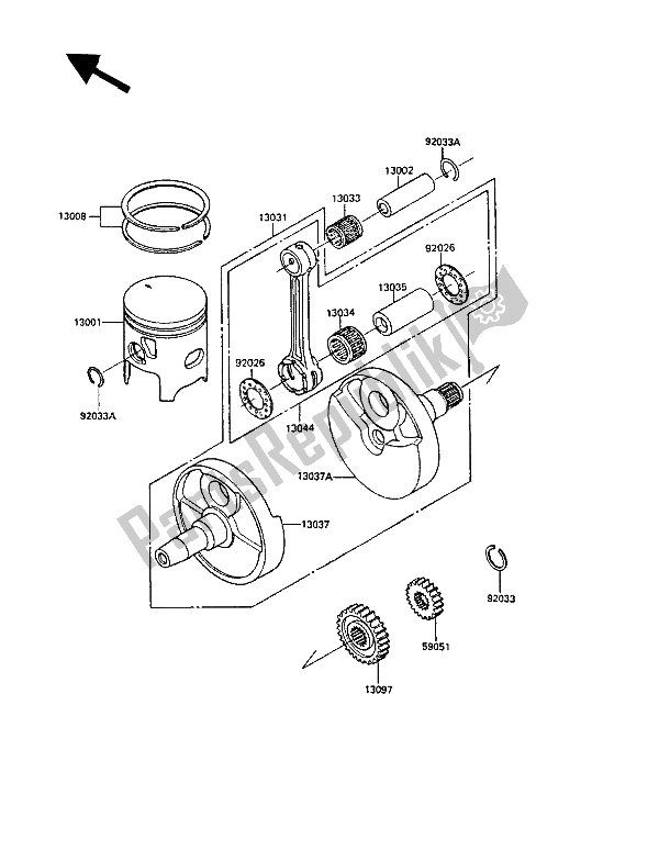 All parts for the Crankshaft & Piston(s) of the Kawasaki KX 250 1989