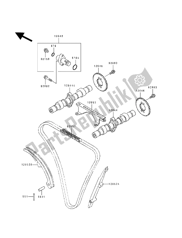 All parts for the Camshaft(s) & Tensioner of the Kawasaki KLE 500 1992