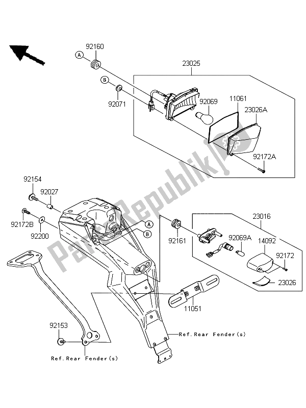 Todas as partes de Luz Traseira do Kawasaki D Tracker 125 2012