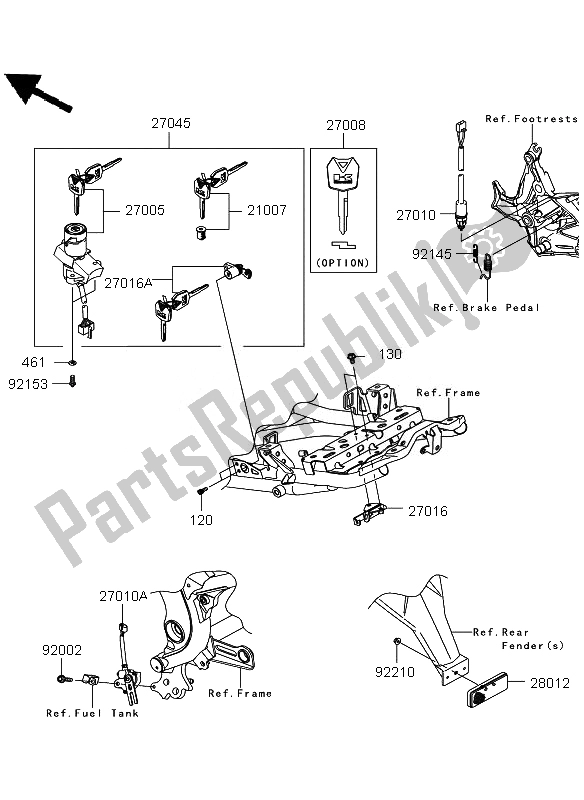 All parts for the Ignition Switch of the Kawasaki Versys 650 2011