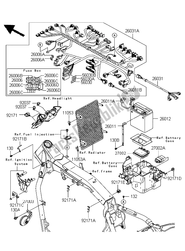 Tutte le parti per il Equipaggiamento Elettrico Del Telaio del Kawasaki VN 2000 2004