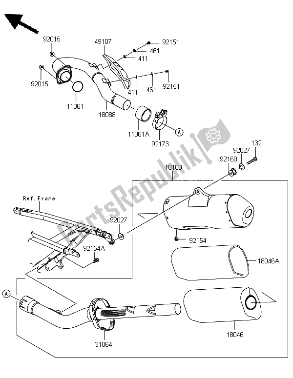 All parts for the Muffler of the Kawasaki KX 450F 2012