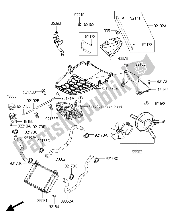 All parts for the Radiator of the Kawasaki J 300 2015