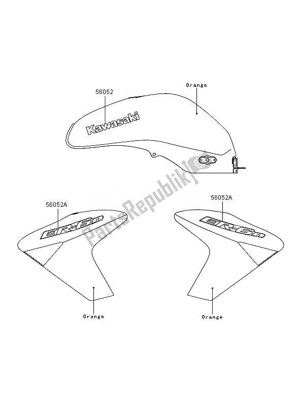 All parts for the Decals (orange) of the Kawasaki ER 6N 650 2007