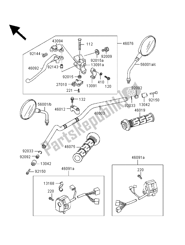 Tutte le parti per il Manubrio del Kawasaki ER 500 2000