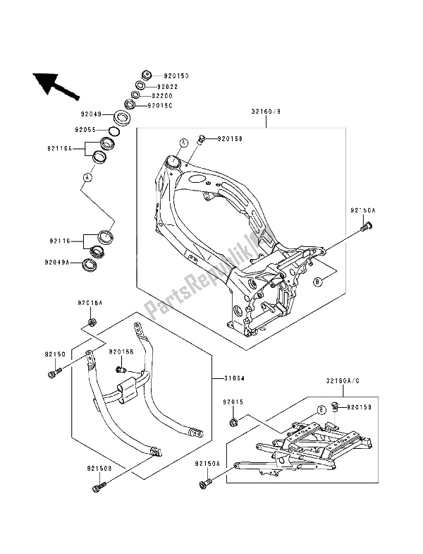 Todas as partes de Quadro, Armação do Kawasaki Ninja ZX9R 900 1994