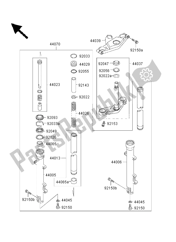 All parts for the Front Fork of the Kawasaki GPZ 500S 2003