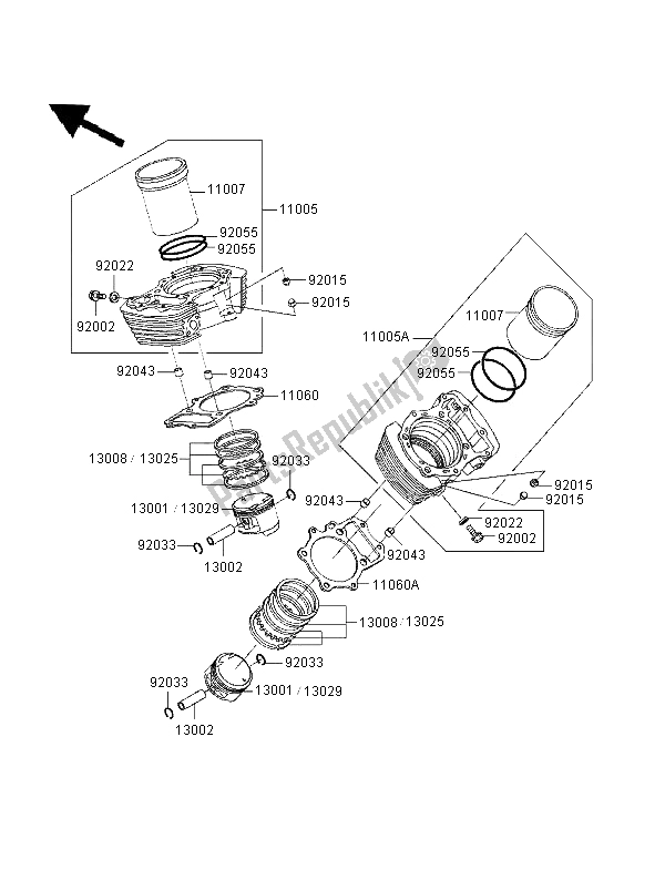 Alle onderdelen voor de Cilinder & Zuiger van de Kawasaki VN 1500 Classic 1996