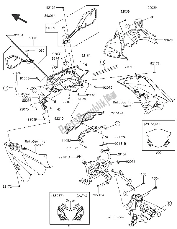 Tutte le parti per il Cuffia del Kawasaki Ninja 250 SL 2016