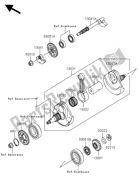 All parts for the Crankshaft of the Kawasaki KX 450F 2011