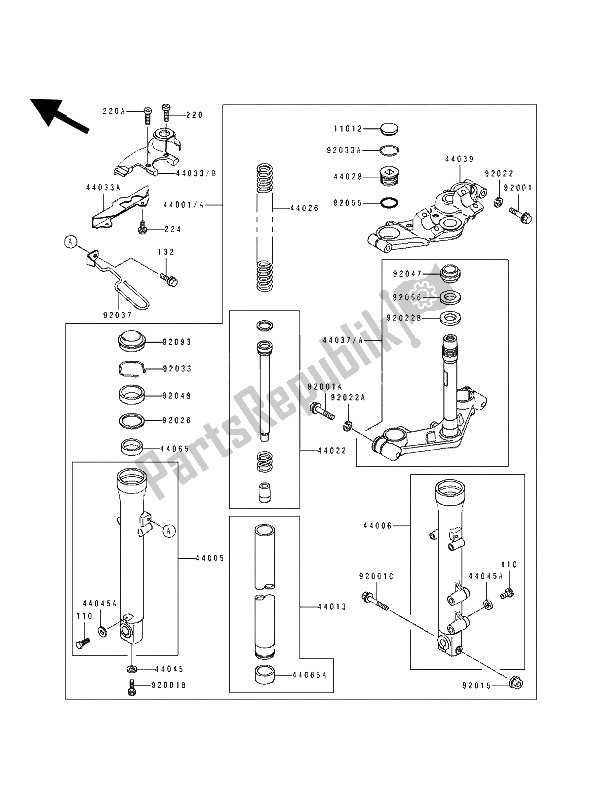 Toutes les pièces pour le Fourche Avant du Kawasaki EL 250E 1991