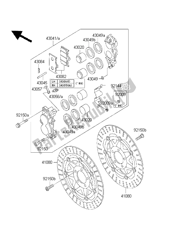 All parts for the Front Brake of the Kawasaki ZZ R 600 1999